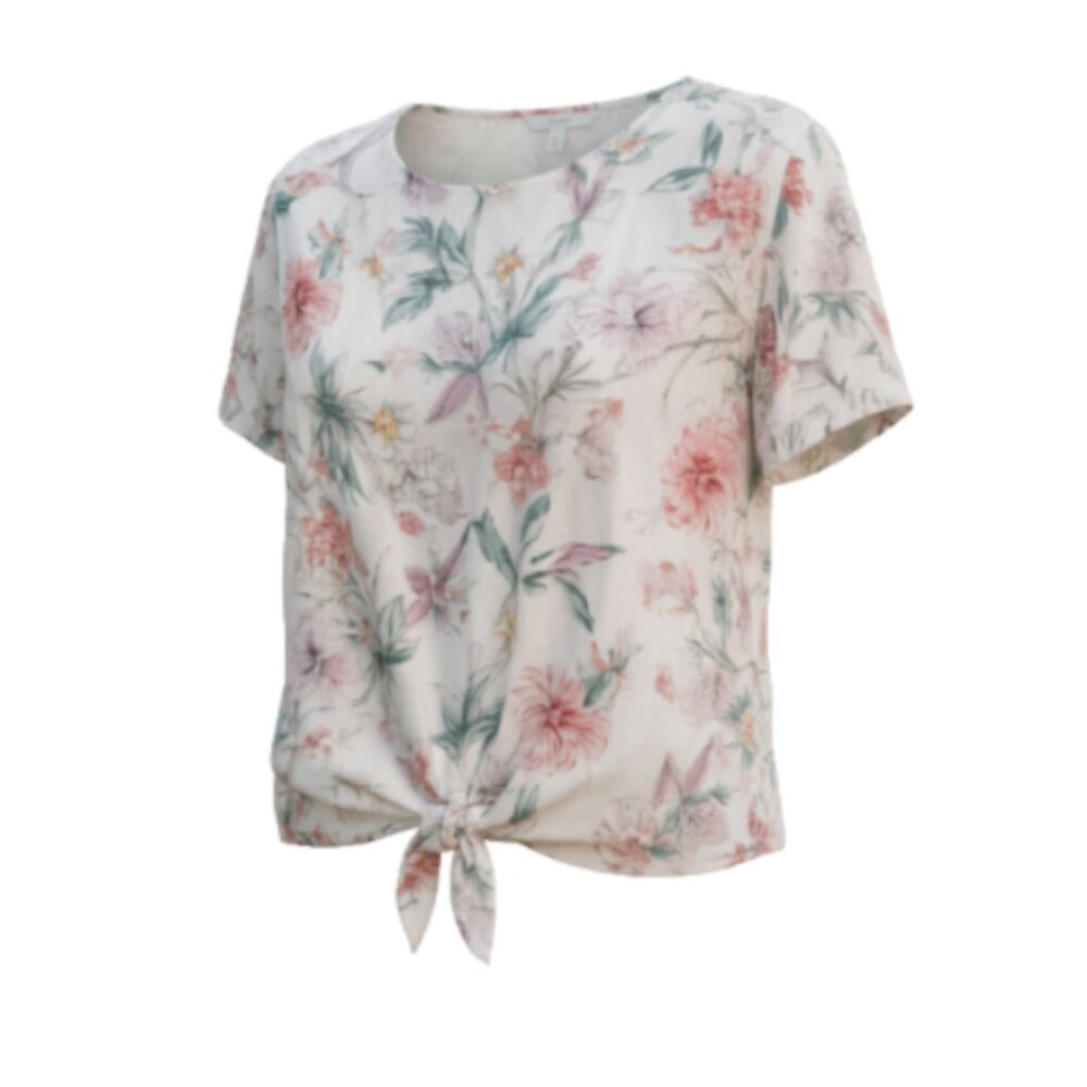 Buffalo David Bitton Womens XL Floral Blouse Knot Front Lightweight Short Sleeve